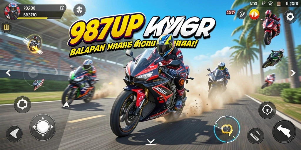 Gameplay 987UP menampilkan aksi balapan motor yang mendebarkan.