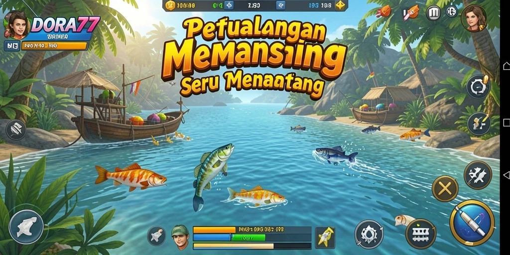 Tampilan gameplay DORA77 yang menarik saat menangkap ikan.