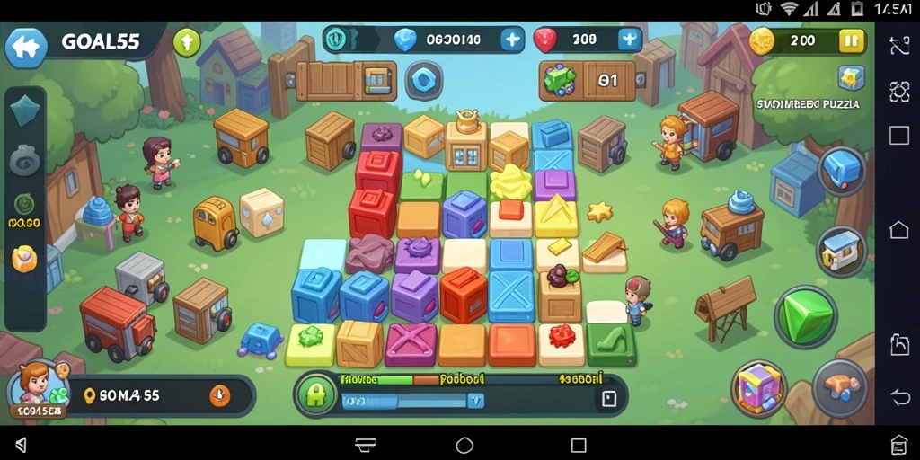 Screenshot utama GOAL55 menampilkan gameplay Puzzle yang penuh warna.