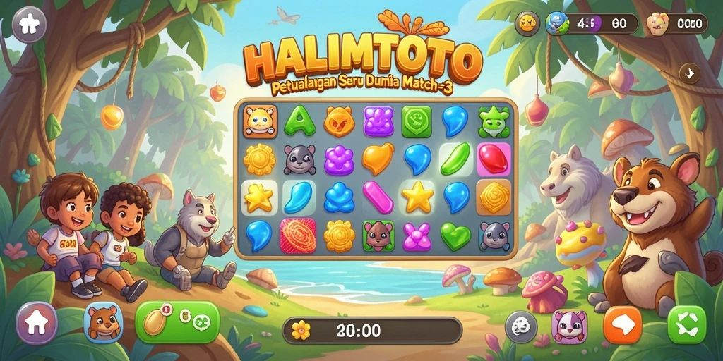 Screenshot gameplay HALIMTOTO yang penuh warna dan menantang.