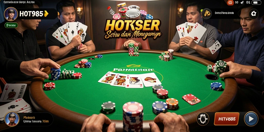 Tampilan permainan poker yang mendebarkan dan interaktif.