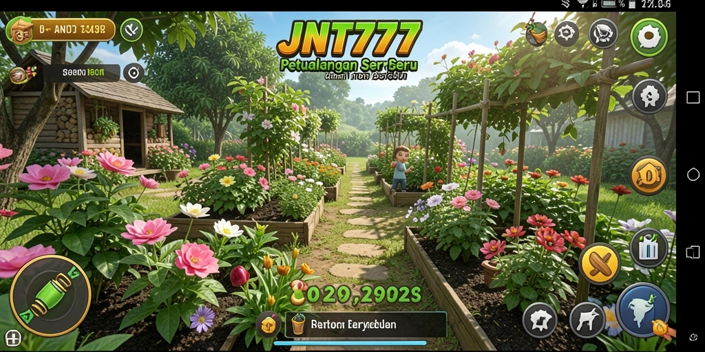 Screenshot JNT777 menampilkan gameplay seru bertani dan berkebun.