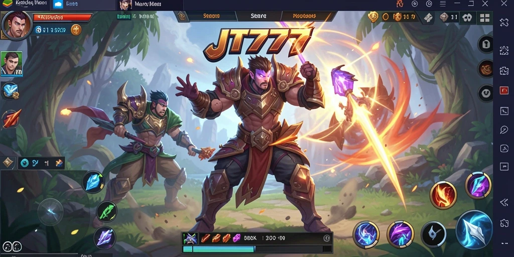 Gameplay mendebarkan dalam JT777, pertarungan seru antar hero MOBA.