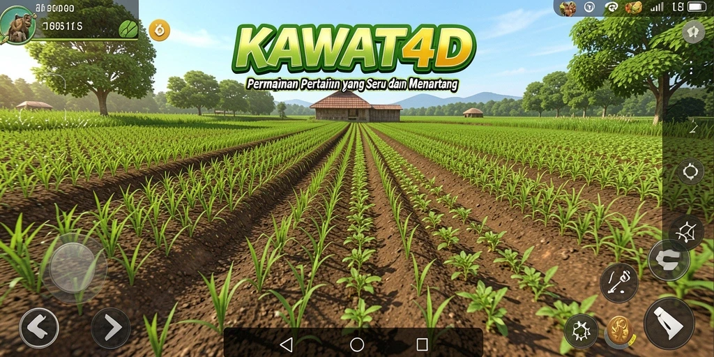 Tangkapan layar utama KAWAT4D menampilkan petualangan seru di dunia pertanian.