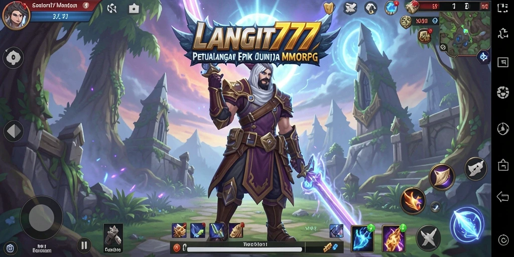 Screenshot gameplay LANGIT777 menunjukkan pertempuran epik di dunia MMORPG.