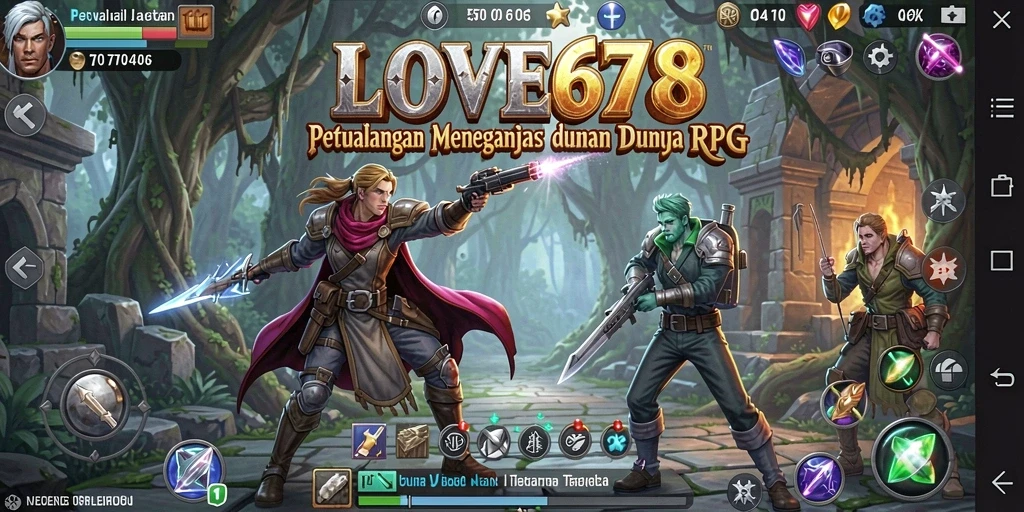 Screenshot utama LOVE678 menunjukkan aksi seru dalam pertarungan RPG.