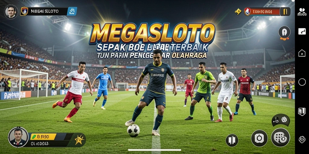 Tampilan seru gameplay MEGASLOTO dengan aksi sepak bola yang mendebarkan.