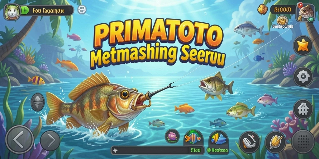 Screenshot gameplay PRIMATOTO yang menampilkan momen memancing yang menegangkan.