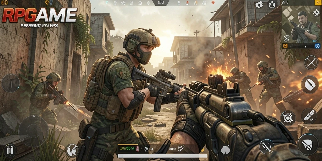Tampilan gameplay RPGAME yang intens dan seru dalam pertempuran FPS.