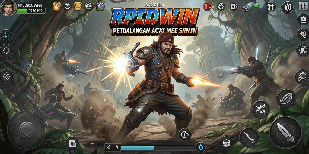 Tampilan gameplay RPIDWIN dengan aksi mendebarkan dan karakter unik.