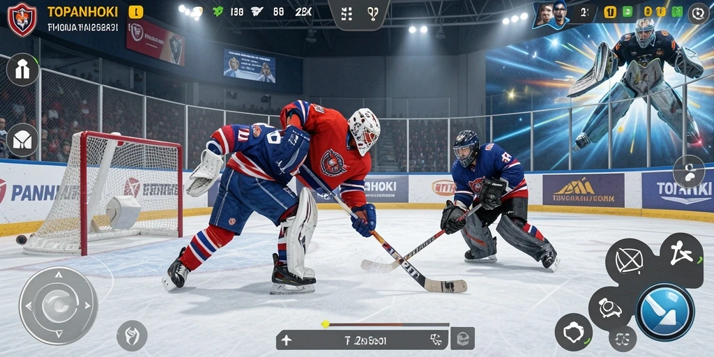 Screenshot gameplay TOPANHOKI yang menampilkan aksi hoki yang mendebarkan.