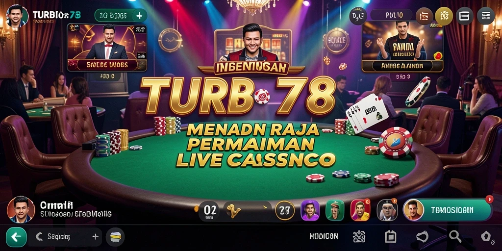 Screenshot TURBO78 menunjukkan dealer live dan pemain berinteraksi dengan gameplay yang dinamis.